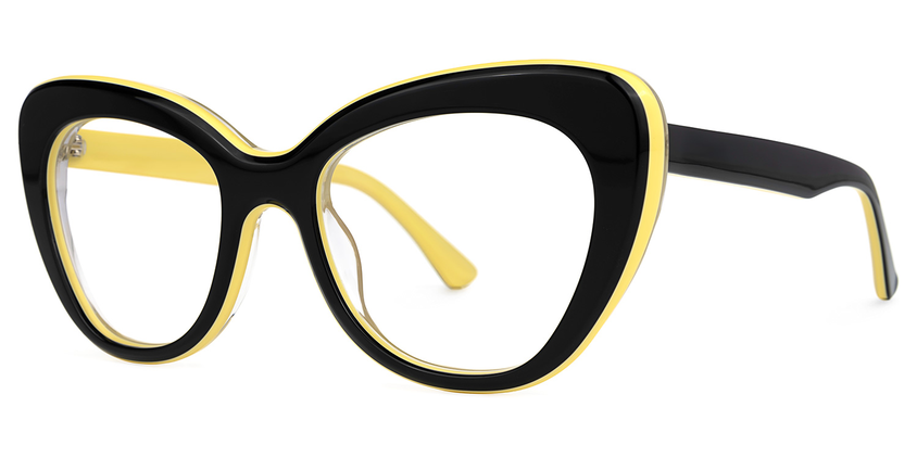 Mantsɛ Cateye Acetate Frame Black and Yellow With Anti-Blue Lens